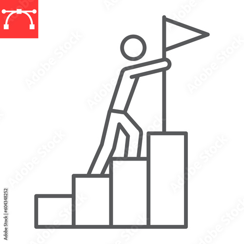 Goal by achieving the next step line icon, solution and business , going up vector icon, vector graphics, editable stroke outline sign, eps 10.