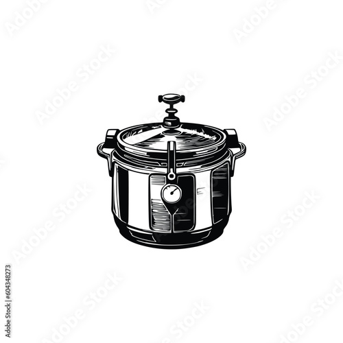 Vintage Pressure cooker vector illustration.