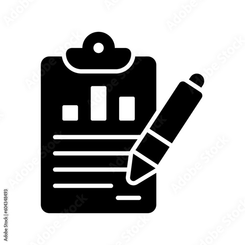 Bar chart on clipboard with pencil showing concept icon of business report