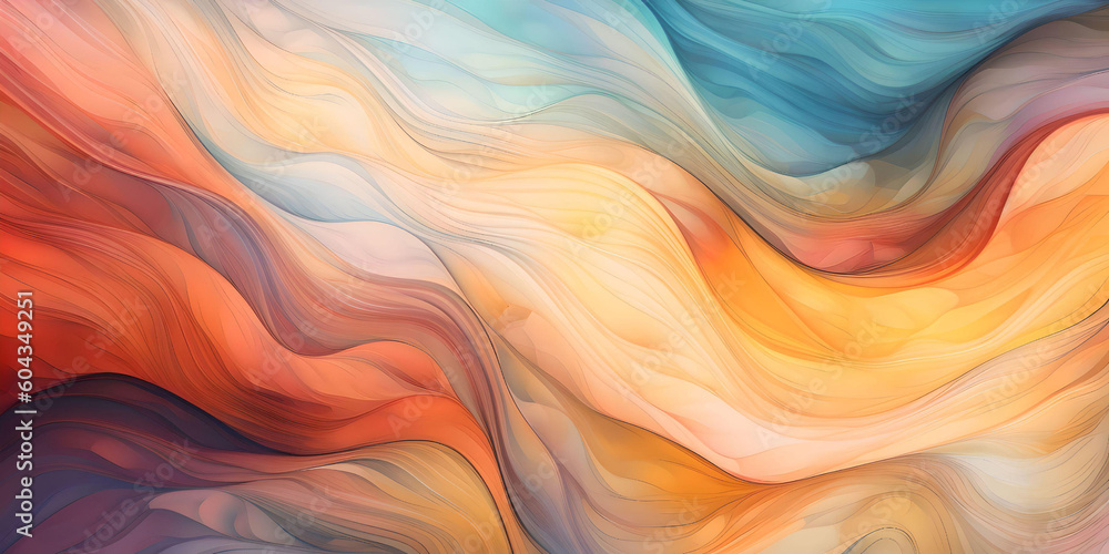 Dynamic curved lines with fluid flowing waves and curves. Abstract background. Generative AI