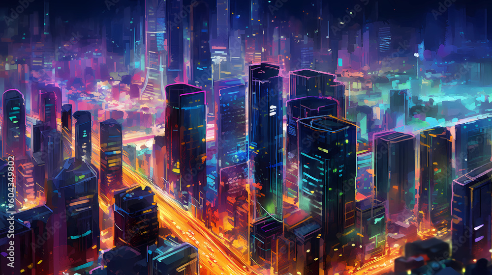 abstract art of the bustling metropolis city. generative AI abstract art of the bustling metropolis city. generative AI