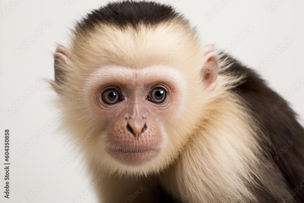 Close up of Capuchin monkey with white background very high quality. Generative AI AIG16 - obrazy, fototapety, plakaty 