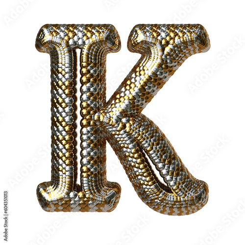 Symbol made of gold and silver like the scales of a snake. letter k photo