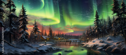 Aurora Borealis Spectacle  Mesmerizing Landscape Illuminated by the Radiant Northern Lights. Generative AI.