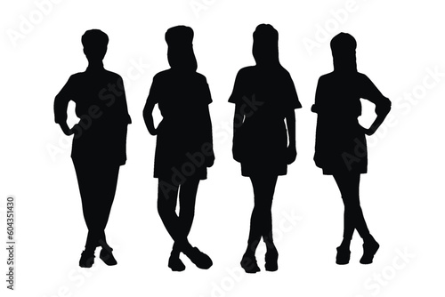 Female baker silhouette set vector on a white background. Women's bakery silhouette illustration bundle. Girl baker with anonymous faces, full body silhouette vector. Female chef model standing.