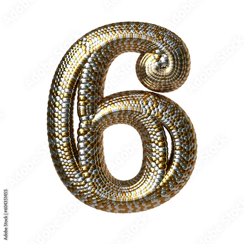 Symbol made of gold and silver like the scales of a snake. number 6 photo