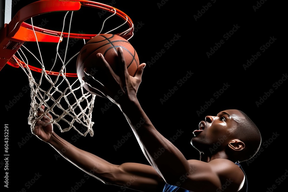 Basketball player with ball in hands, jump to the hoop