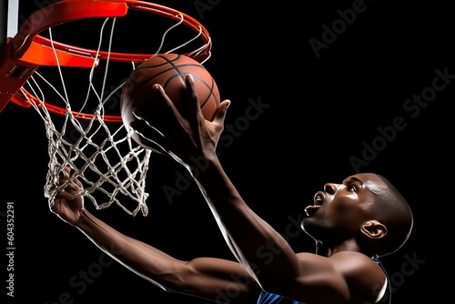 Basketball player with ball in hands, jump to the hoop