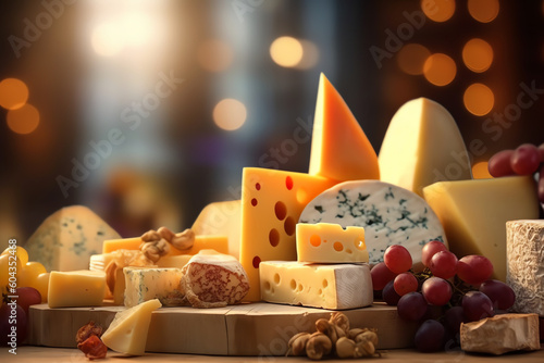 Photograph of an assortment of gourmet cheeses. generative AI
