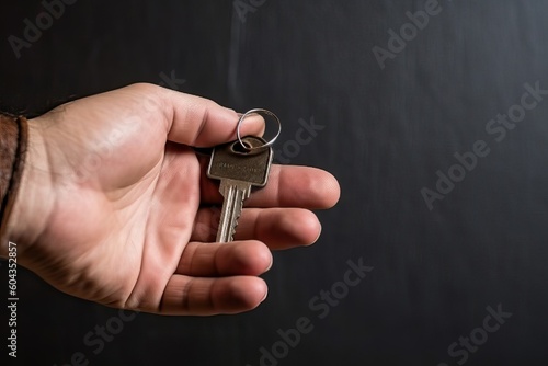 Key, man holding stuff in black background