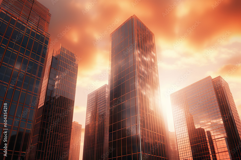 Twilight Reflections Business Office Buildings in the Evening Glow, created with Generative AI Twilight Reflections Business Office Buildings in the Evening Glow, created with Generative AI