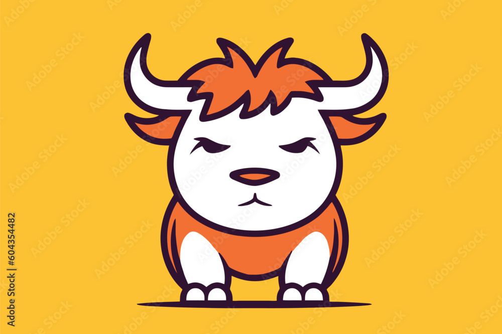 Fototapeta premium Vector illustration of a cute cartoon yak. Isolated on yellow background.