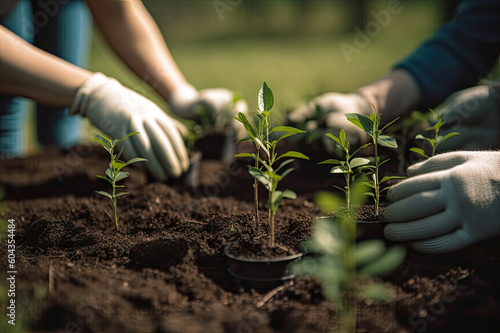 Growing Together: Dedicated Volunteers Planting Seedlings and Nurturing Nature's Promise, created with Generative AI