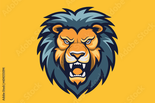 Lion head mascot logo design vector illustration isolated on yellow background