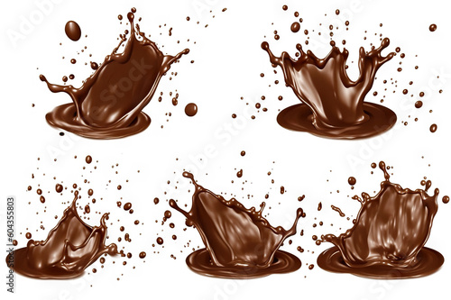 Captivating Set of Chocolate or Cocoa Splash with Clipping Path on White Background, created with Generative AI