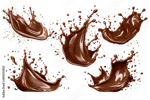 Captivating Set of Chocolate or Cocoa Splash with Clipping Path on White Background, created with Generative AI