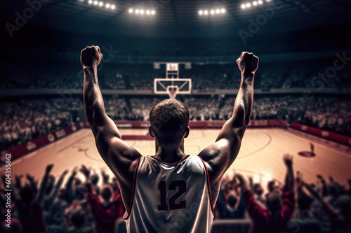 A Basketball Fan's Spirited Support in the Stadium Stands, created with Generative AI