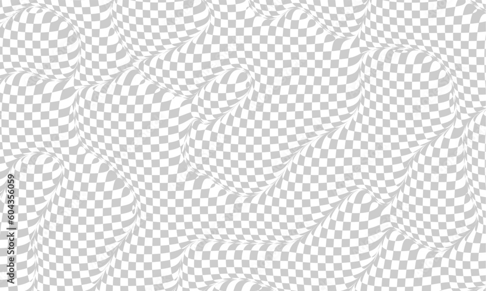 Stylish abstract wavy transparent photoshop background. Checker chess board square grid line gray and white vector background