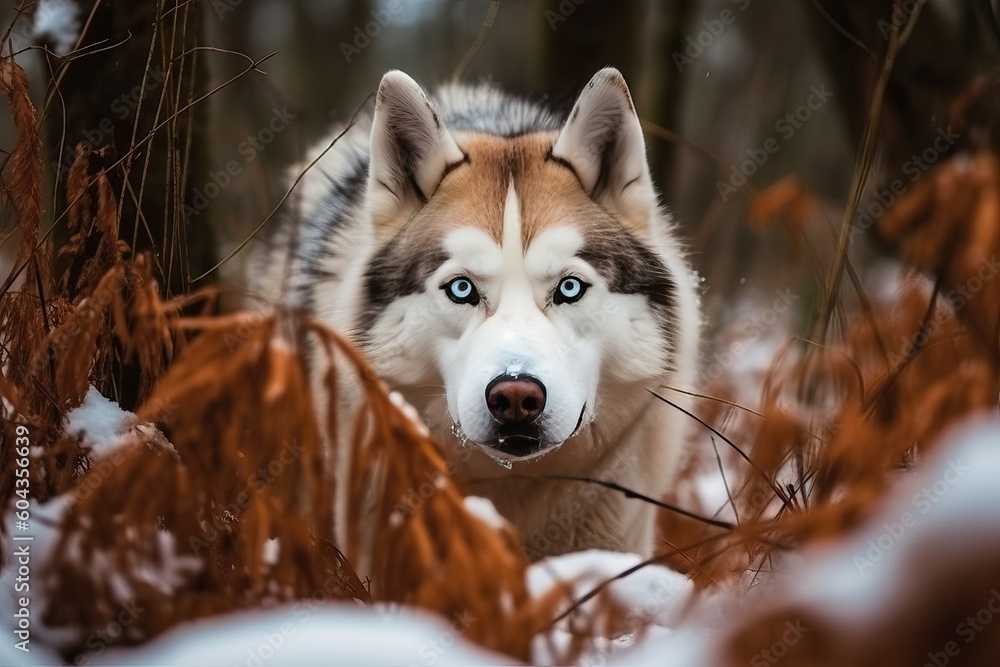 Siberian Husky Dog Standing Proud in a Winter Wonderland Covered in ...