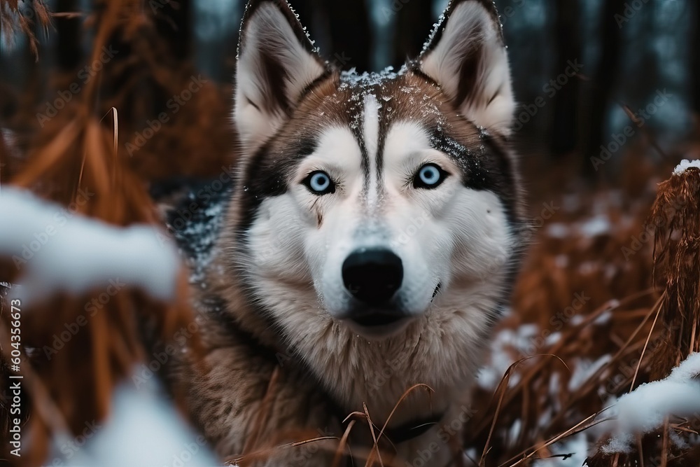 Siberian Husky Dog Standing Proud in a Winter Wonderland Covered in ...