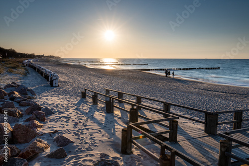 Kuehlungsborn  Germany  Baltic Sea coast  evening atmosphere and sunset at the beach