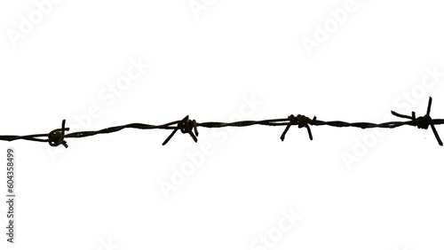 Barbed wire fence on white background