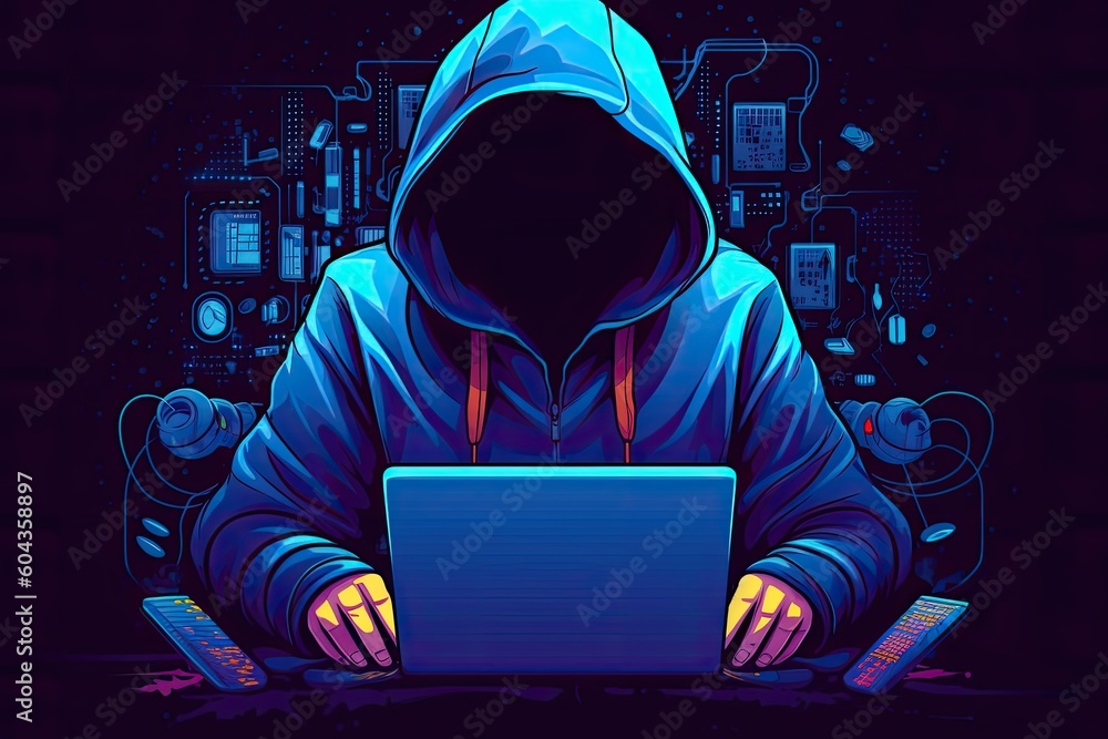 hacker stealing data . Anonymous cute hacker. Concept of hacking cybersecurity, cybercrime, cyberattack . hacker with laptop computer hacker stealing data . Anonymous cute hacker. Concept of hacking cybersecurity, cybercrime, cyberattack . hacker with laptop computer