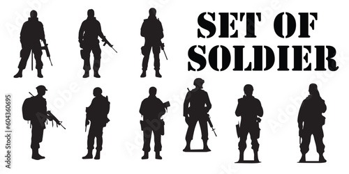 Silhouettes of soldier's vector collection.