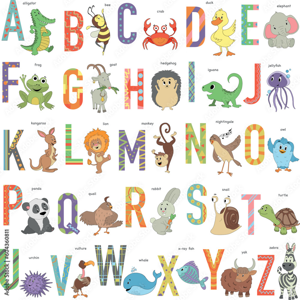 Fototapeta premium alphabet with cute animals vector illustrations
