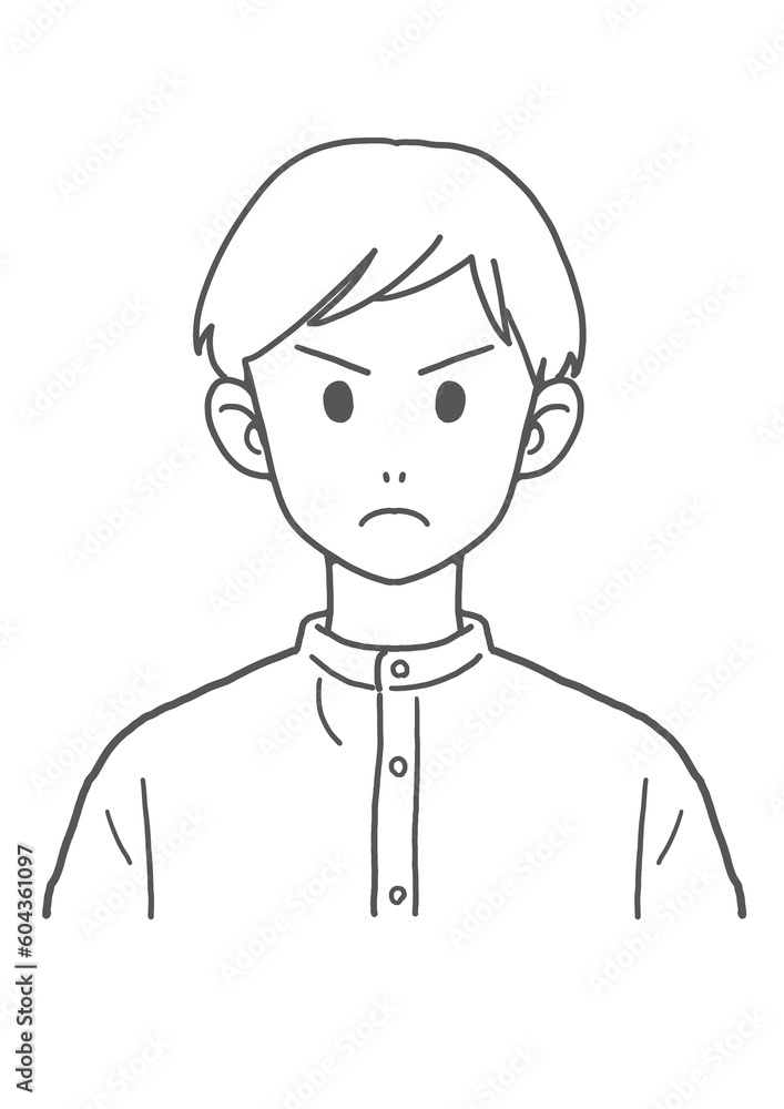 スタンドカラーの怒る男性(線画) スタンドカラーの怒る男性(線画)