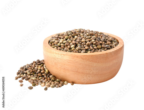 hemp seeds in wooden bowl on transparent png
