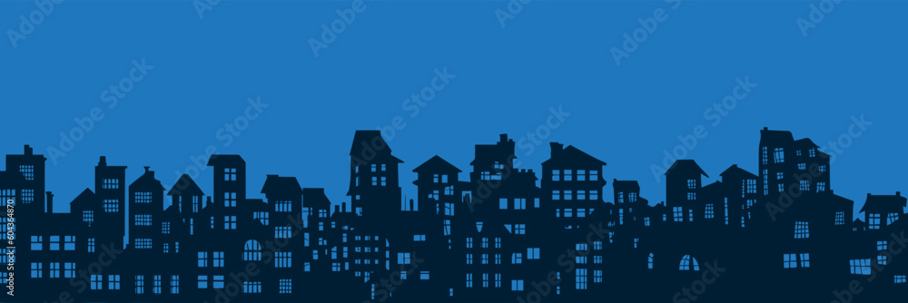 Vector illustration. City silhouette. houses with windows.