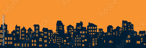 Vector illustration. City silhouette. houses with windows.