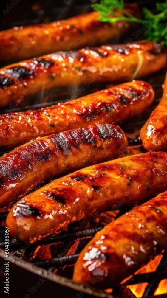 Grilled sausages food grilling. Generative AI Grilled sausages food grilling. Generative AI