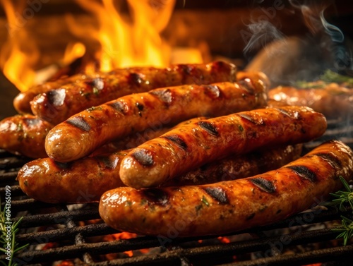 Grilled sausages food grilling. Generative AI