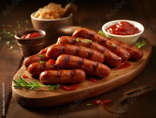 Grilled sausages food grilling. Generative AI