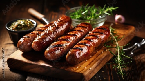 Grilled sausages food grilling. Generative AI