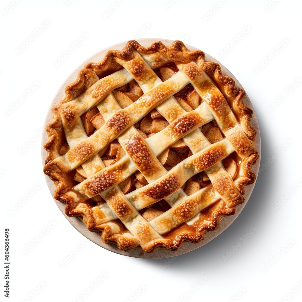 Overhead View of Delicious Apple Pie on a White Background Generative AI Overhead View of Delicious Apple Pie on a White Background Generative AI
