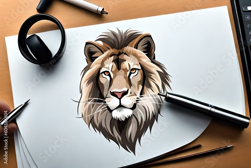 beautiful drawings of lion Generative Ai technology photo