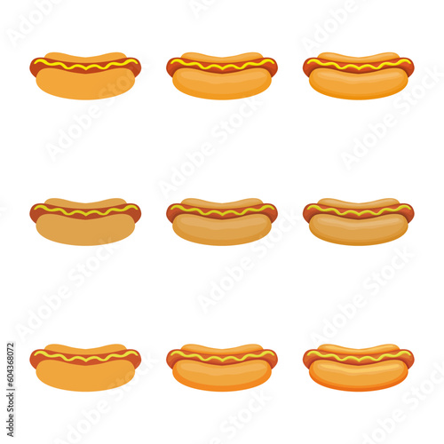 A vector drawn hotdog illustration with various colors and amount of details	
