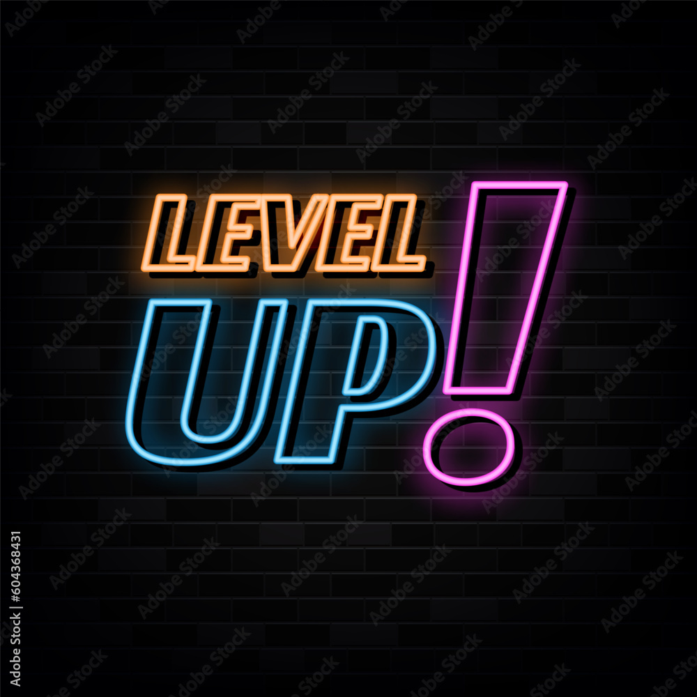 Level Up Neon Signs Vector Design Template Neon Style