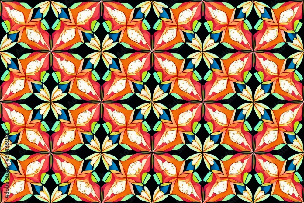 Patchwork Flowers Mirror Pattern. AI Generated. Patchwork Flowers Mirror Pattern. AI Generated.