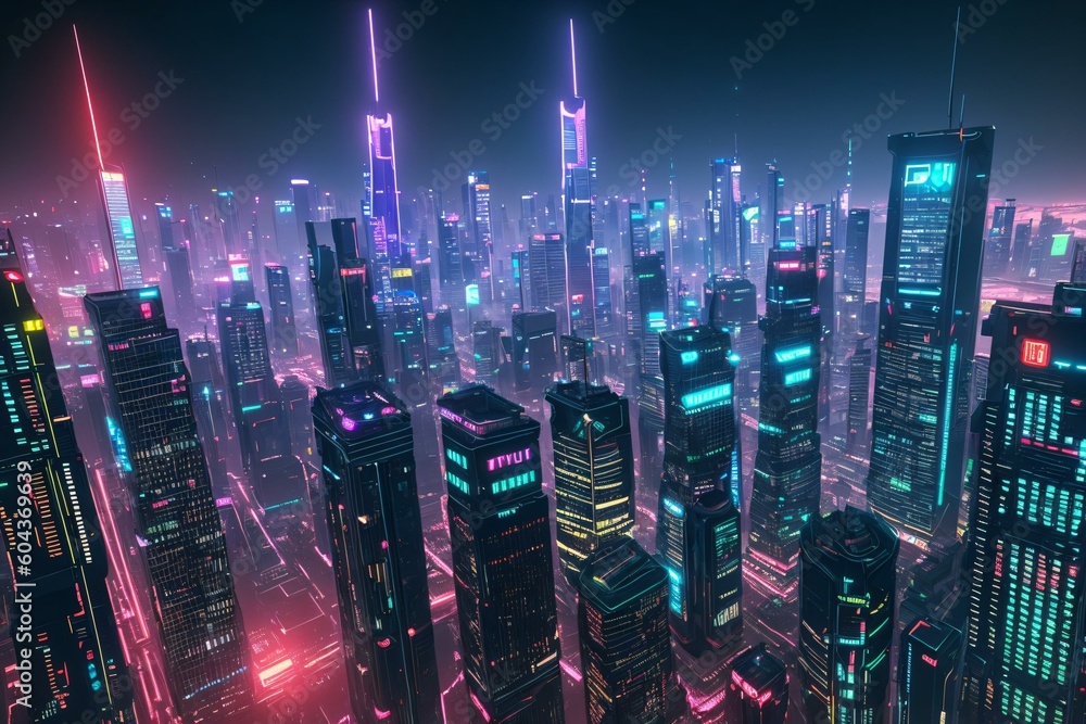 Neon Nights: A Futuristic Cityscape. AI Generated.