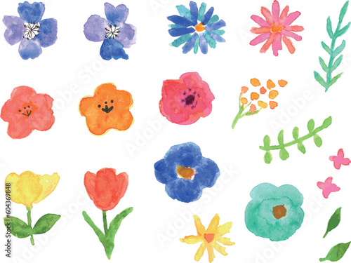 水彩絵の具で描いた花セット