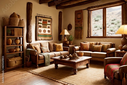 Cultural Fusion: A Southwestern Living Room. AI Generated.