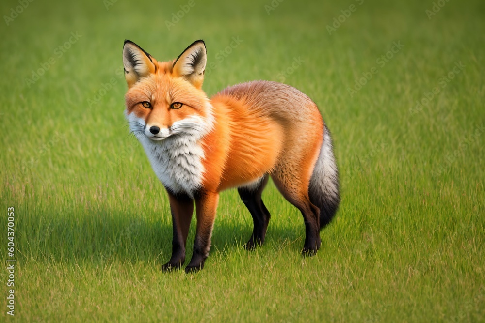 Obraz premium The Majestic Red Fox on a Lush Green Field. AI Generated.
