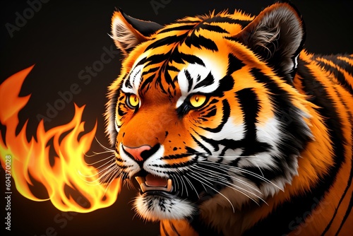 Flaming Fury: The Black and Orange Tiger. AI Generated.