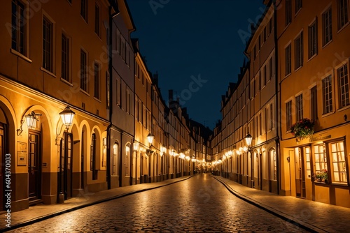 Nighttime Charm of a European Old Town. AI Generated.