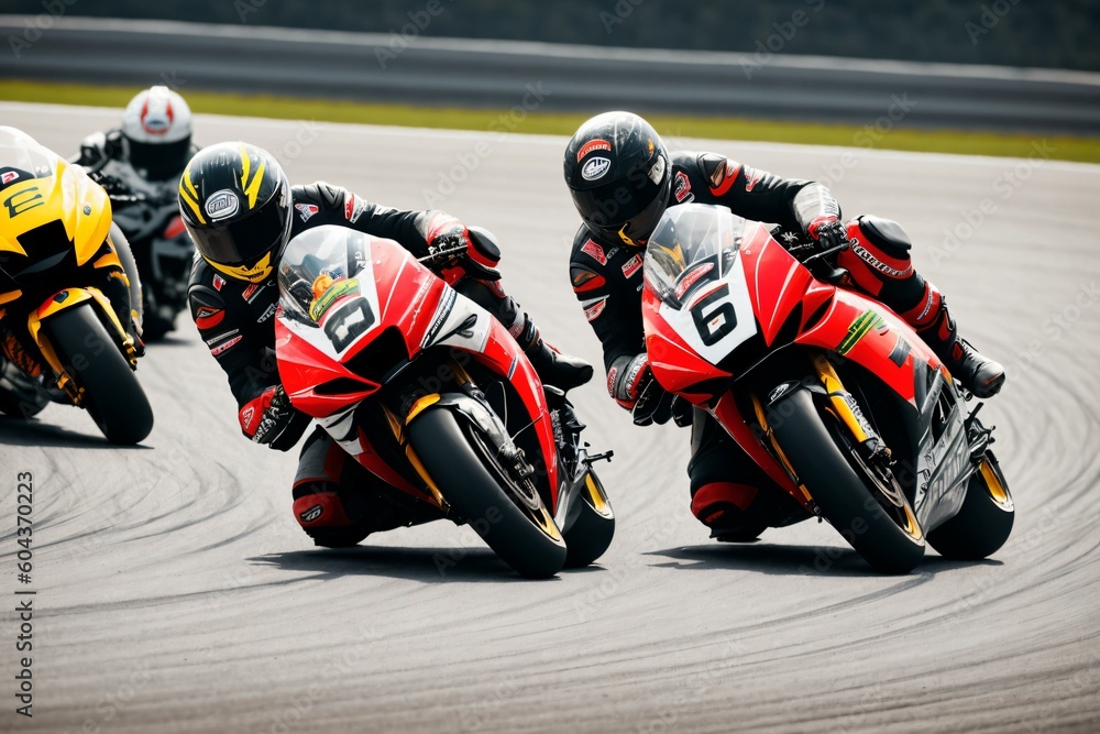 Racing to the Finish Line: Motorcycling Competition on the Track. AI Generated.