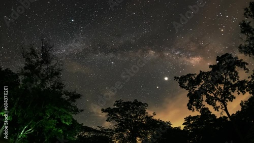 The sky after the rain, late at night, overlooking the Milky Way at Sai Thong National Park, Chaiyaphum, Thailand photo